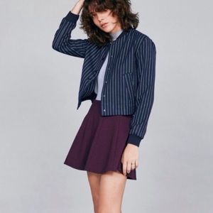 J.O.A | Pinstripe Bomber Jacket Navy Blue